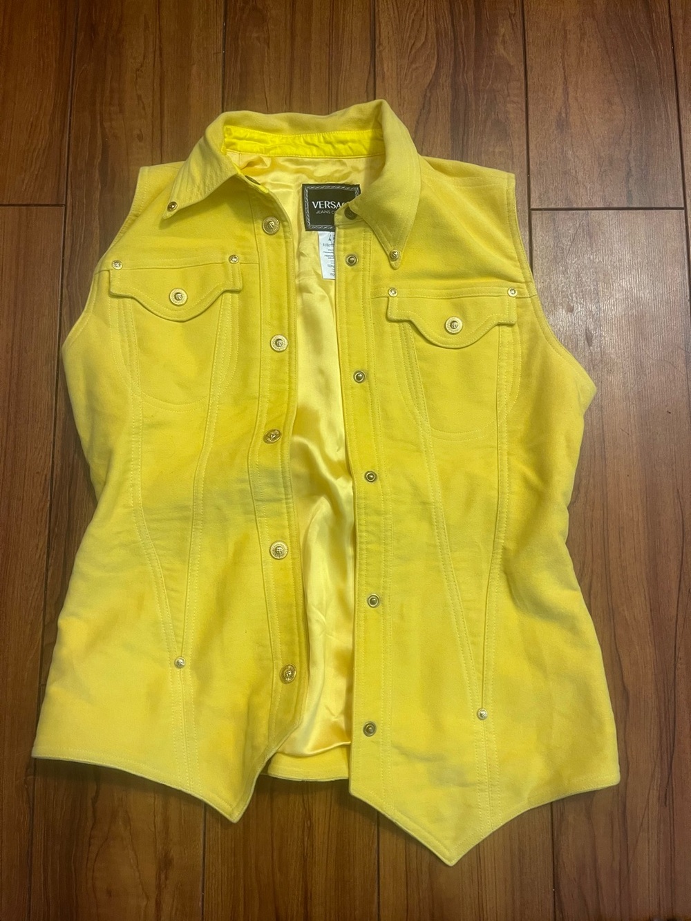 Versace Bright Yellow Sleeveless Velvet Vest